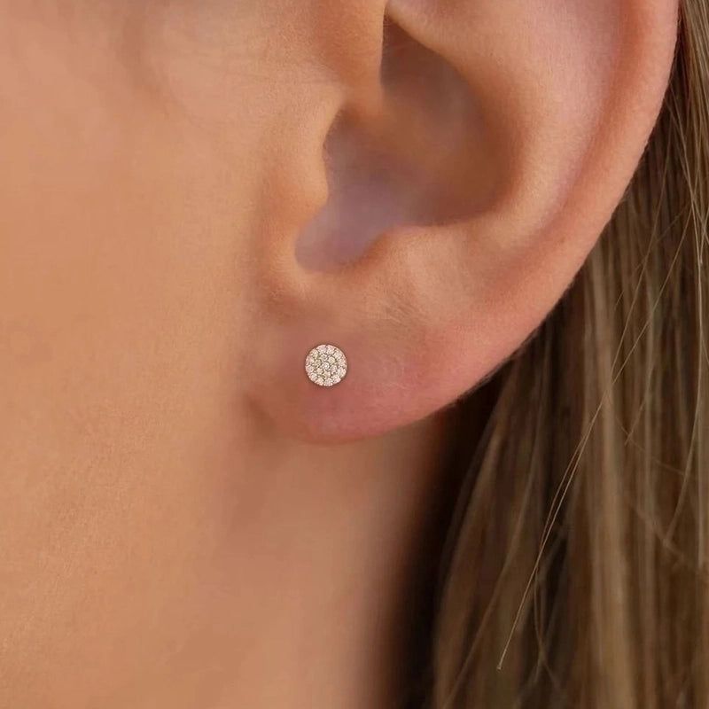 Minimalist Round Stainless Steel Inlay Artificial Diamond Ear Studs 1 Pair