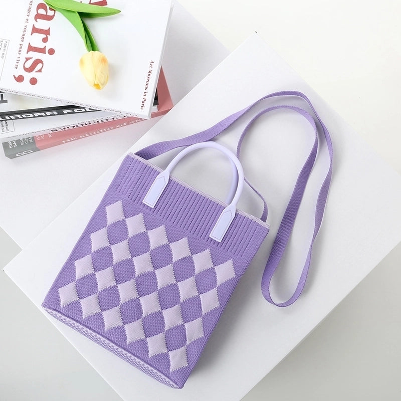 Women's Medium Cotton Plaid Waves Heart Shape Cute Basic Square Open Square Bag