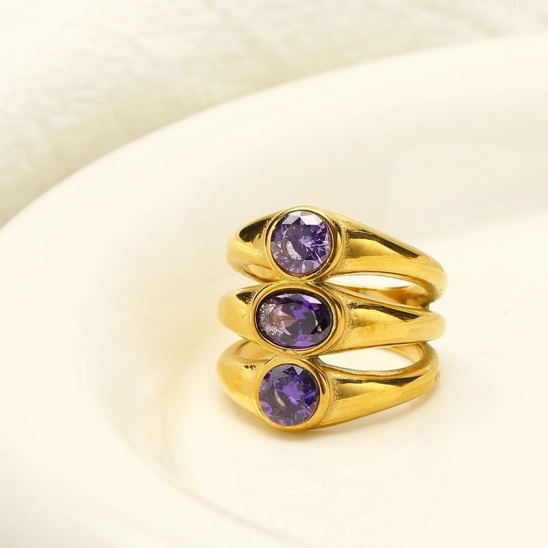 3 Pieces Minimalist Commute Geometric Titanium Steel Inlay Zircon Rings