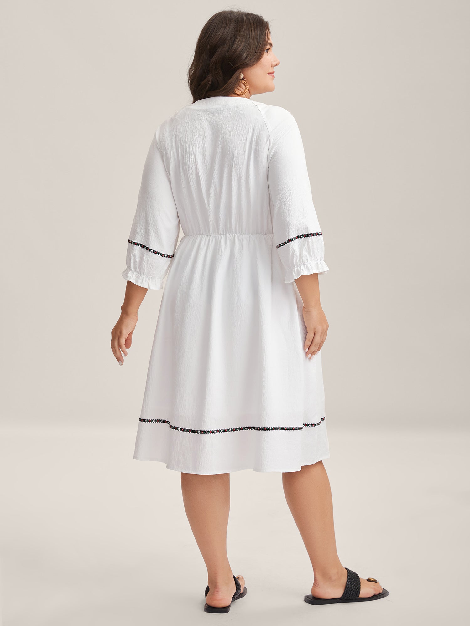 Floral Print A-Line Solid Midi Dress