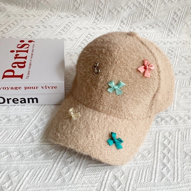 Women's Cute Sweet Solid Color Bow Knot Curved Eaves Baseball Cap