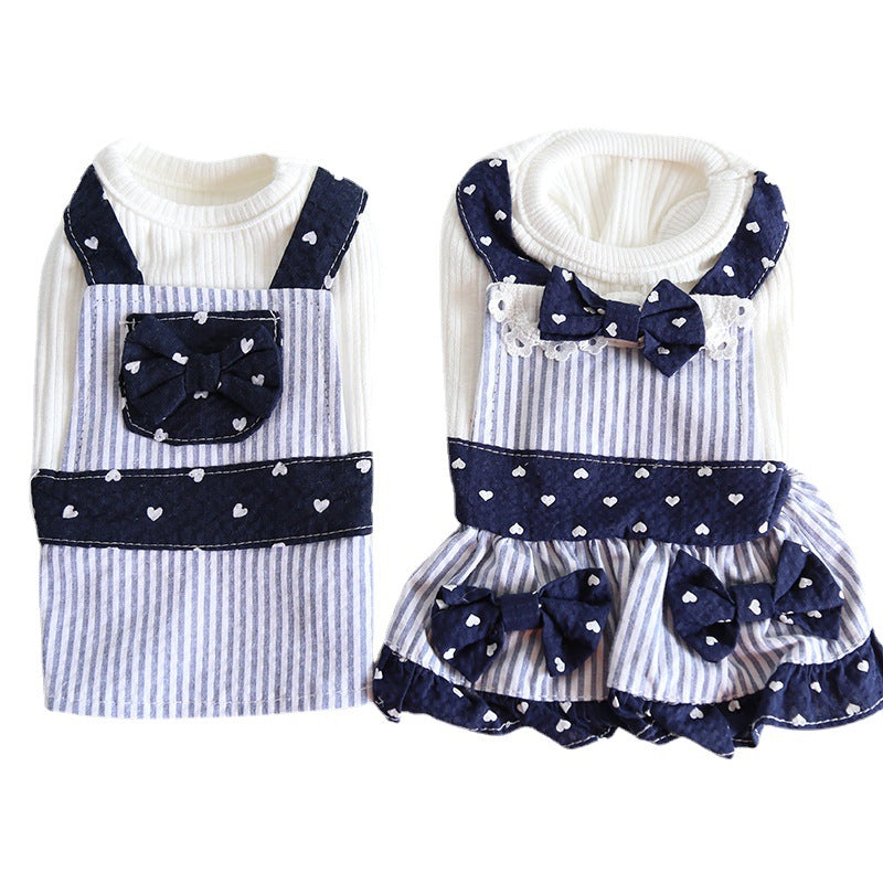 Striped Heart Printed Pet Dress&Tee