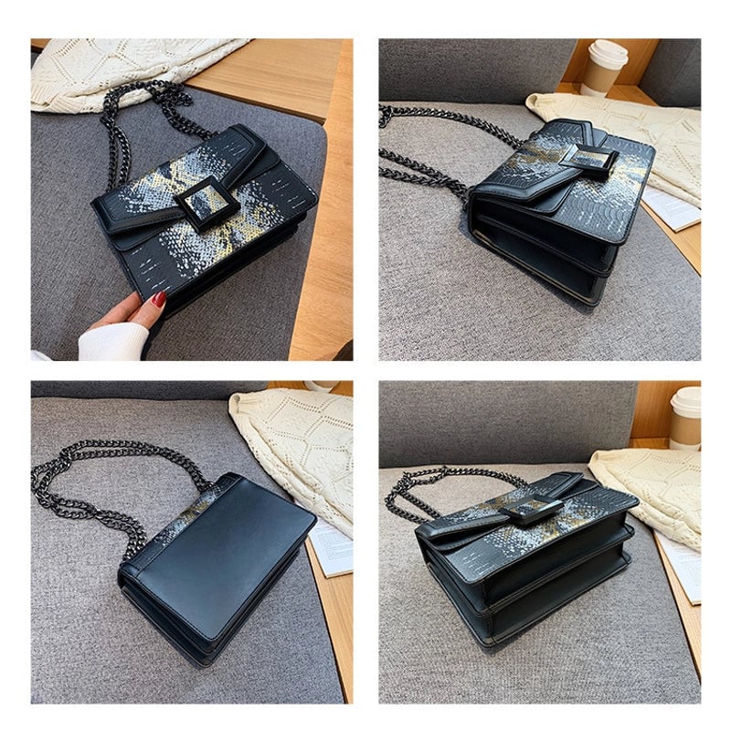 Women's Medium Pu Leather Solid Color Snakeskin Vintage Style Classic Style Square Flip Cover Crossbody Bag