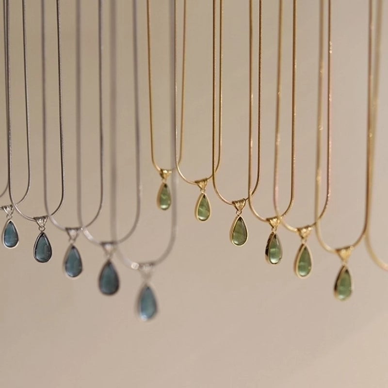 Elegant Minimalist Water Droplets 304 Stainless Steel Glass Plating Inlay Stainless Steel Necklaces