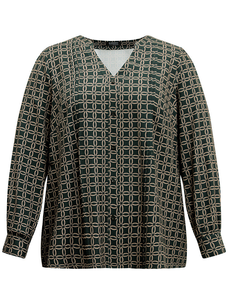 Geometric Graphic Pleated Detail Blouse