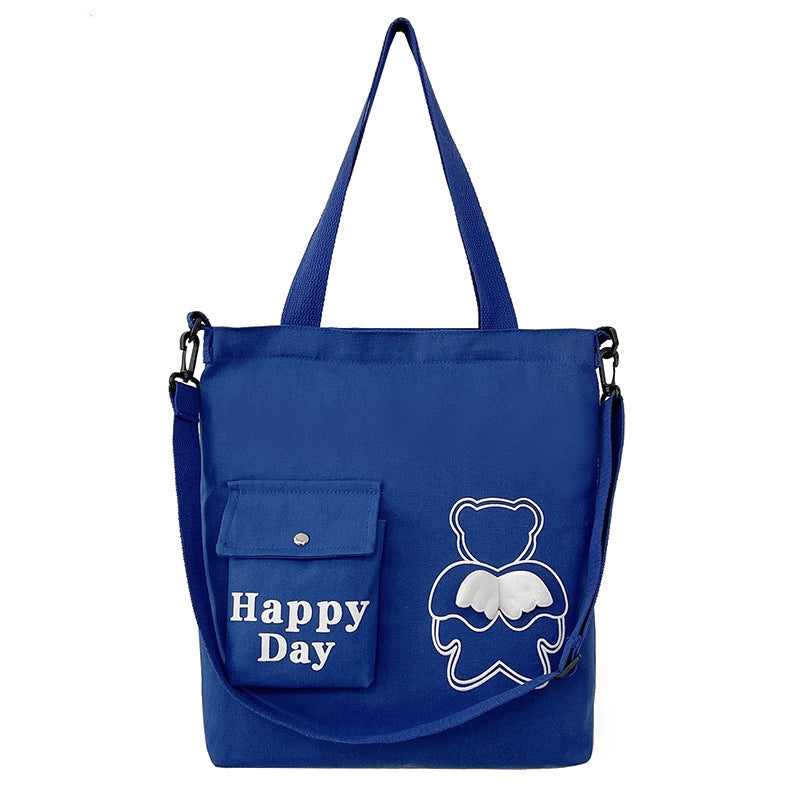 Women's Large Canvas Letter Little Bear Classic Style Zipper Canvas Bag