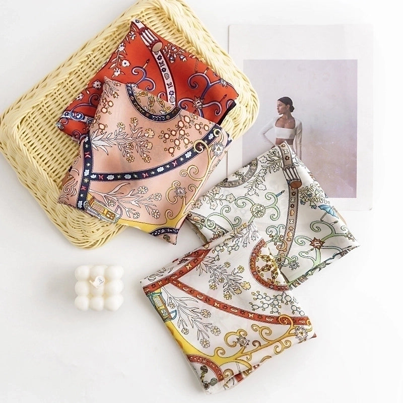 Women's Vintage Style Flower Grain Imitated Silk Silk Scarf