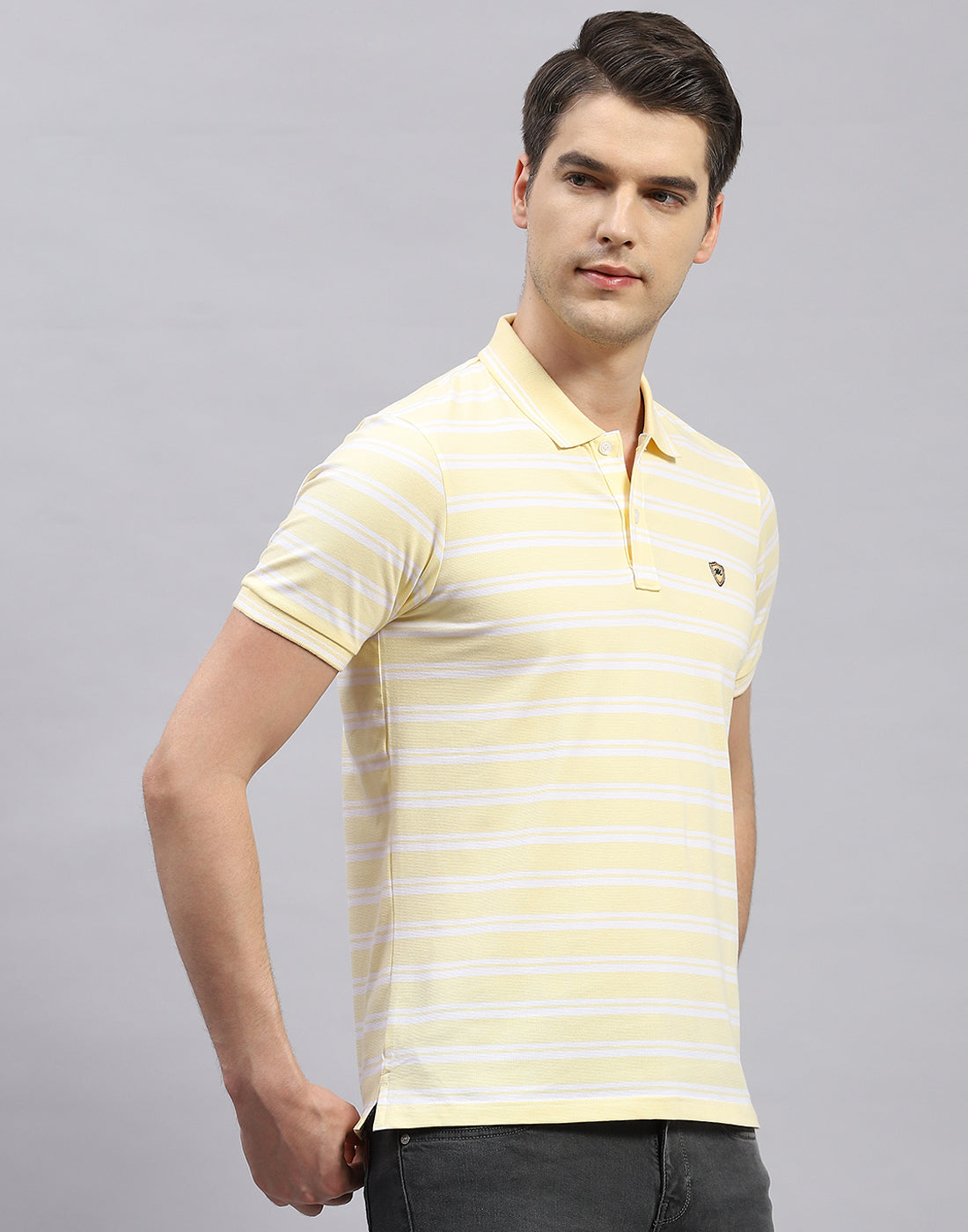 Men Yellow Stripe Polo Collar Half Sleeve T-Shirt