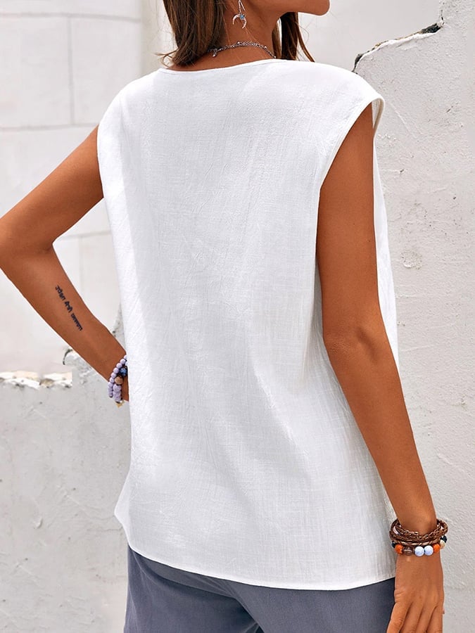 Women's Cotton Linen Casual Loose Sleeveless Shirt