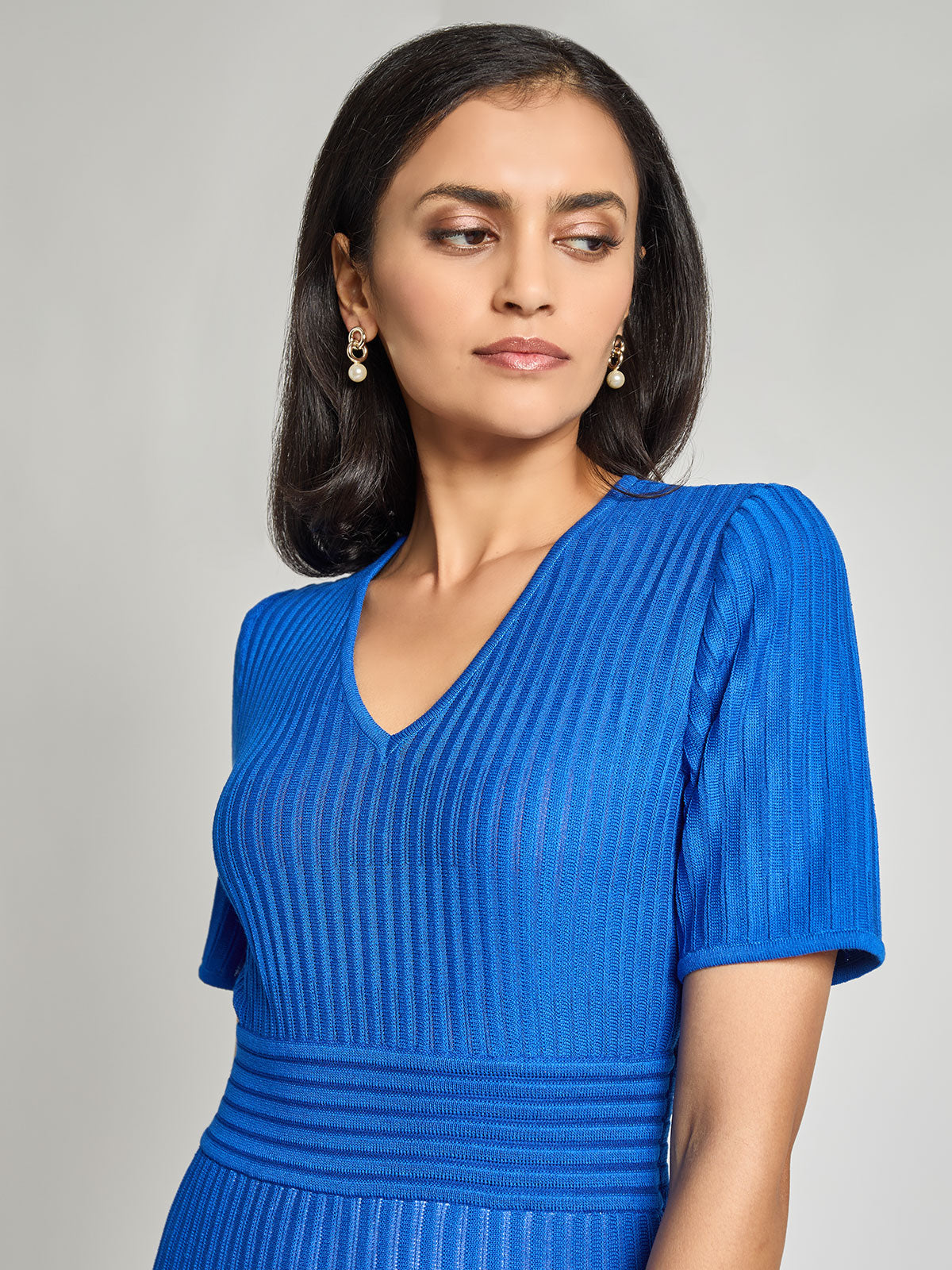 Fit-and-Flare Tonal Ribbed Knit Dress - Modern Fit