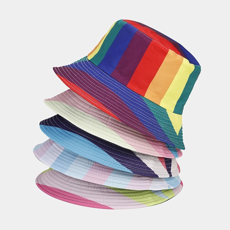 New Rainbow Pattern Double-sided Fisherman Hat Men's And Women's Fashion Internet Celebrity Outdoor Sunshade Hat Fashionable Basin Hat