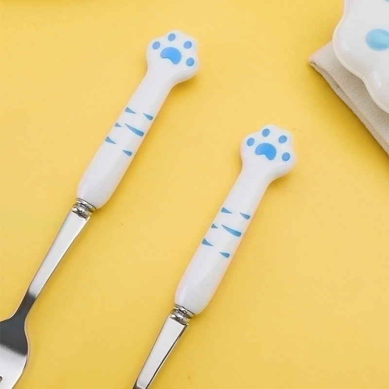 Cute Cat Stainless Steel Plastic Silica Gel Tableware
