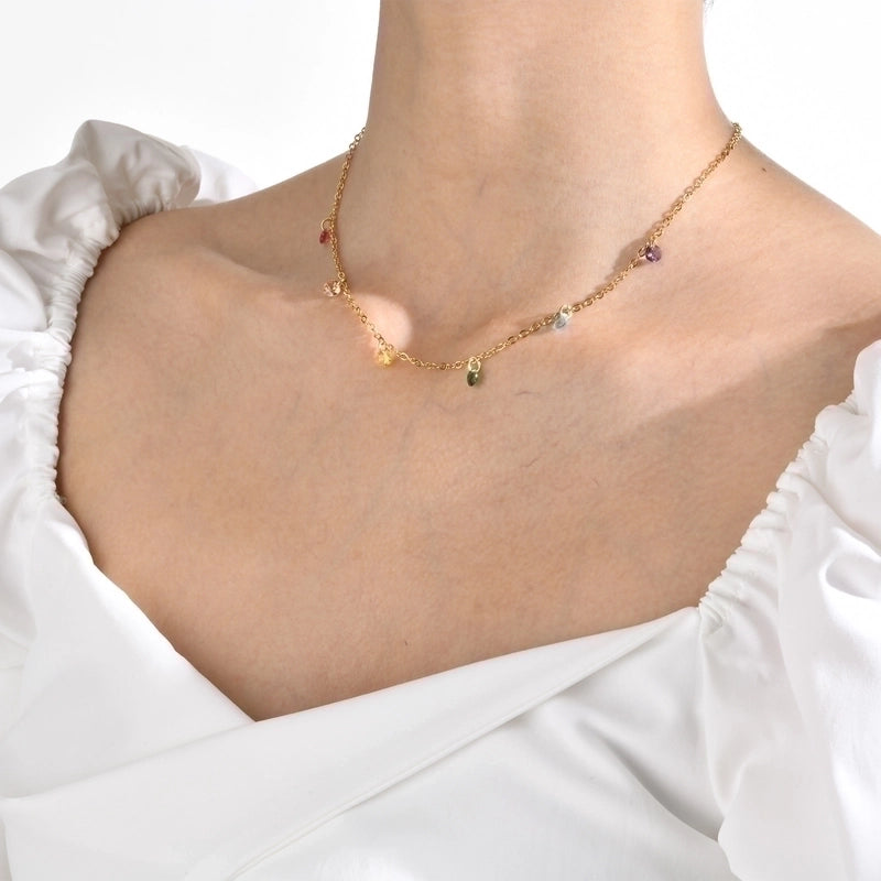 Minimalist Geometric 201 Stainless Steel Zircon 18K Gold Plated Plating Stainless Steel Necklaces