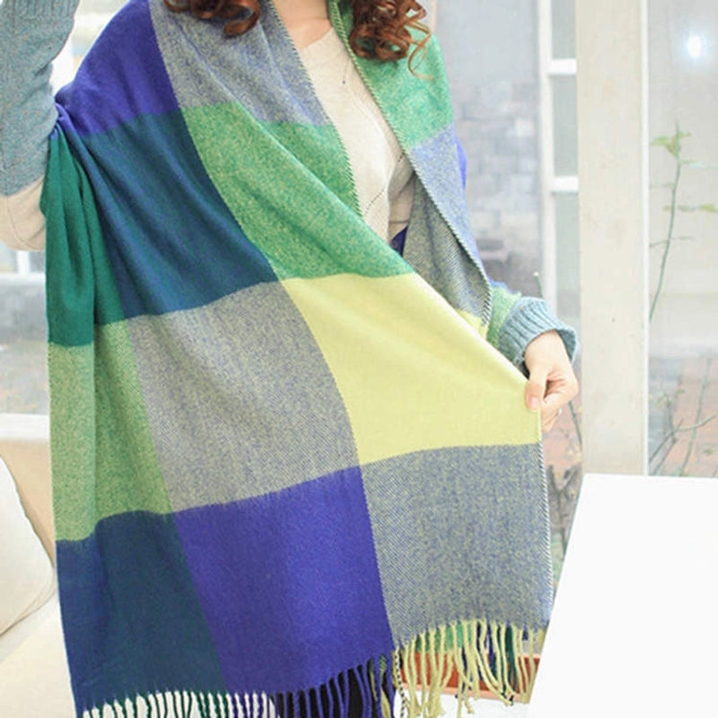 Plaid Scarf Women's Winter Versatile Student Scarf Cashmere Tassel Dual-use Warm Plaid Shawl