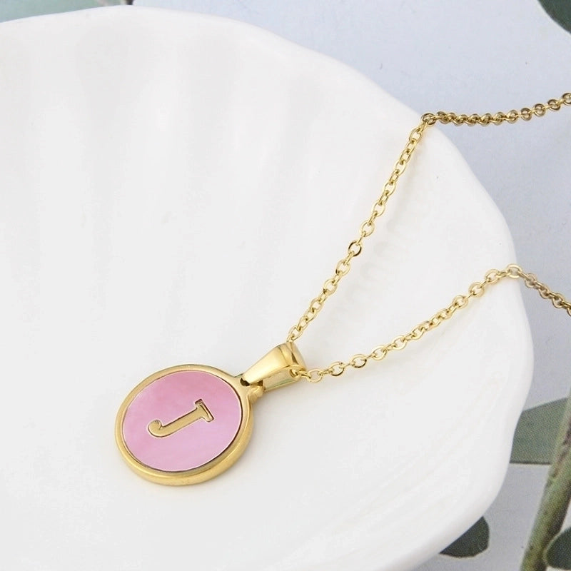 Minimalist Letter Titanium Steel Plating Inlay Shell Pendant Necklace
