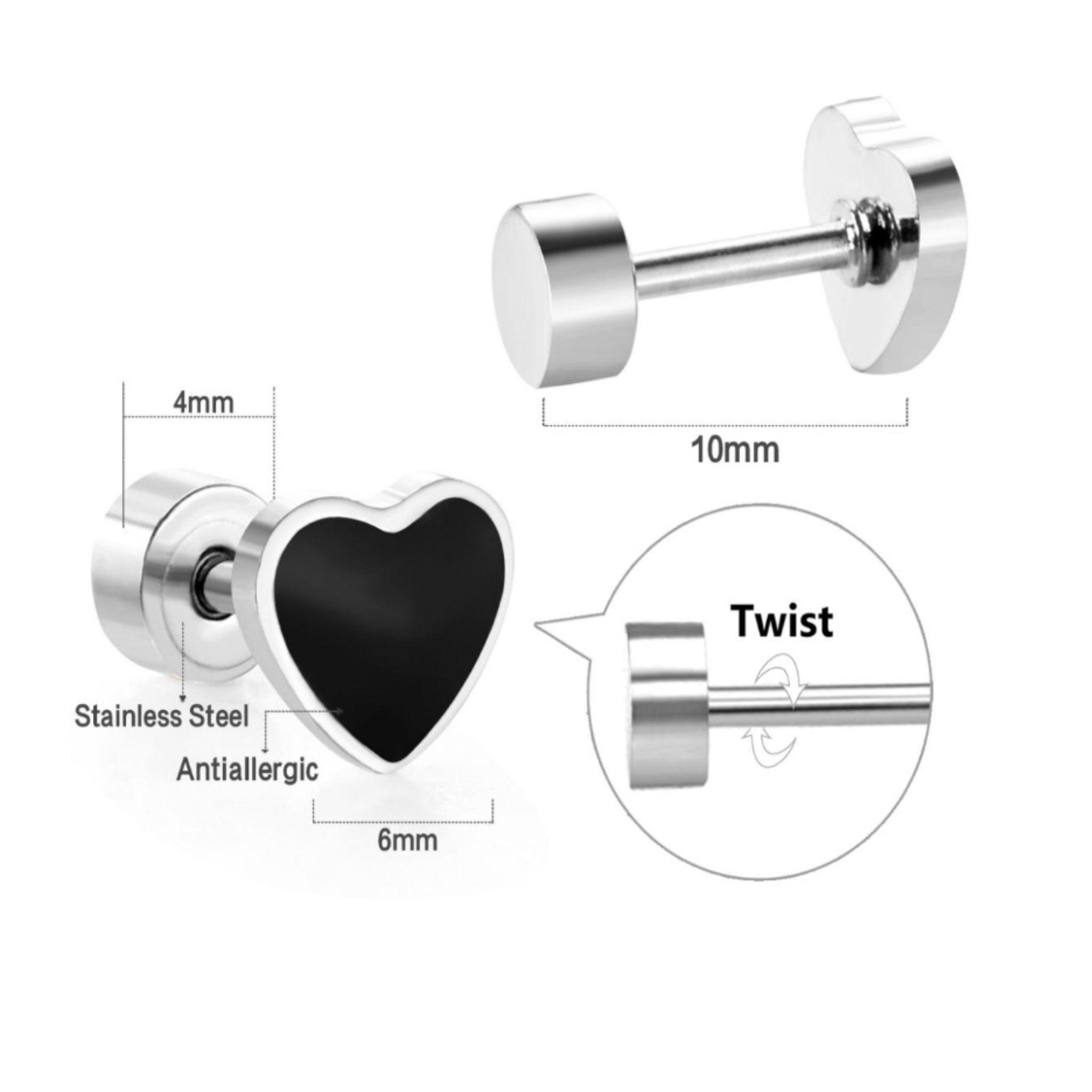 Framed black heart studs - Gold