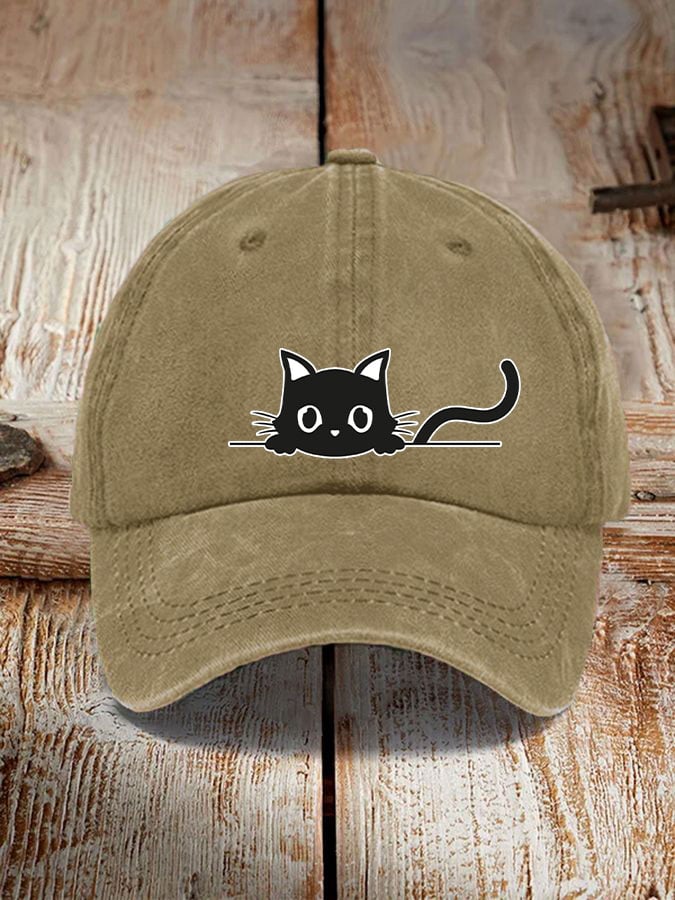 black cat print hat