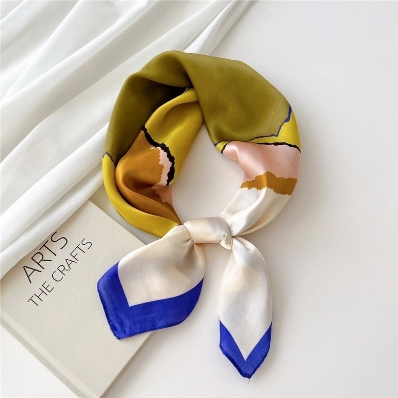 Women's Minimalist Color Block Satin Printing Silk Scarf