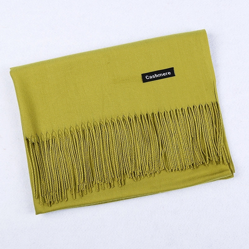 Pure Color Cashmere Scarf Women's Autumn And Winter Popular 220g Light Board Tassel Warm Shawl Travel Gift
