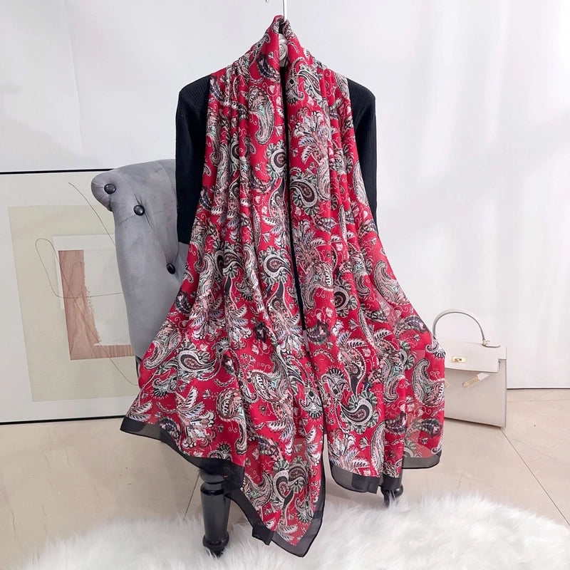 Printed Silk Scarf Women's New Spring And Summer Large Size Sunscreen Scarf Silk-like Decorative Shawl Beach Towel