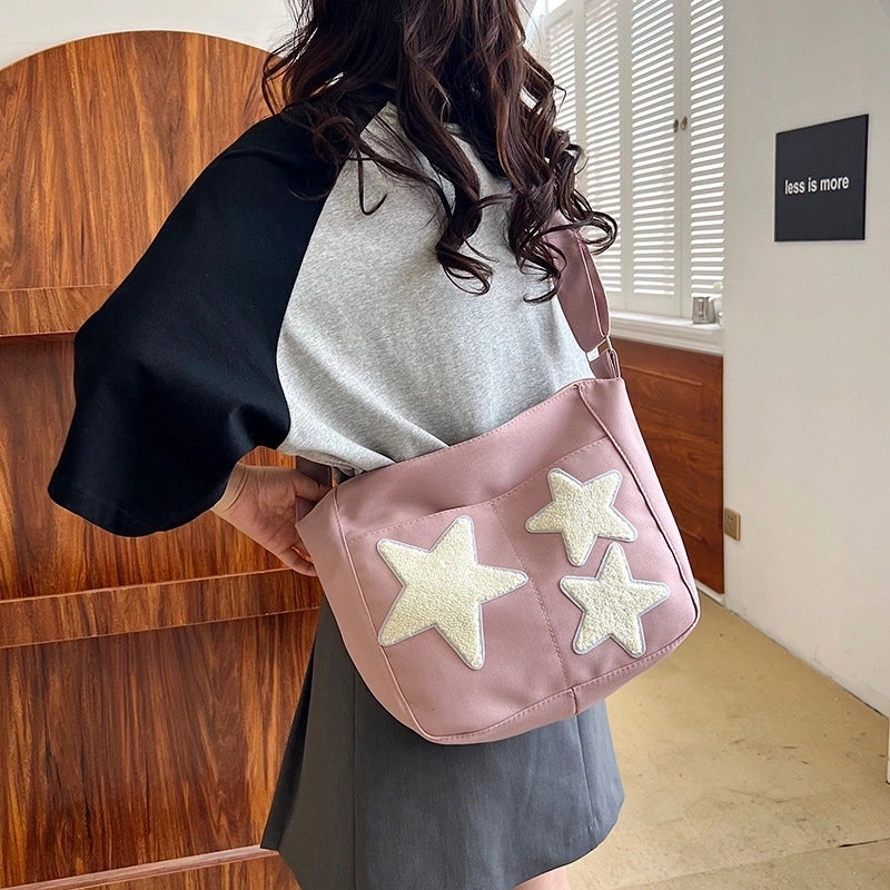 Large Capacity Crossbody Canvas Bag Japanese Style Korean Style Fashionable Pentagonal Star Shoulder Bag New Fashionable Cloth Bag