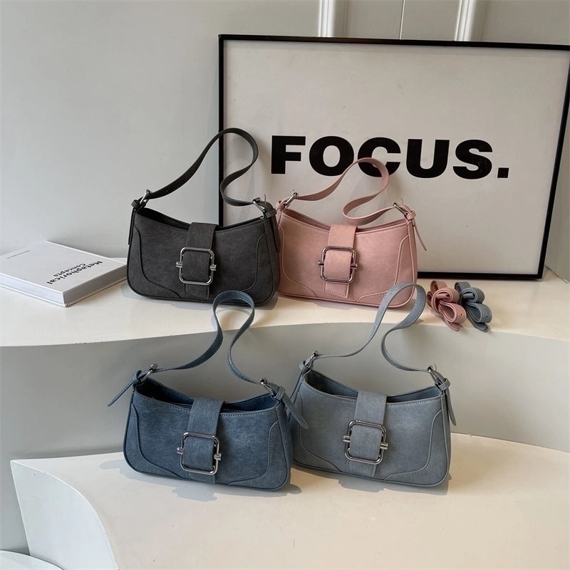 Women's Pu Leather Color Block Classic Style Zipper Buckle Shoulder Bag