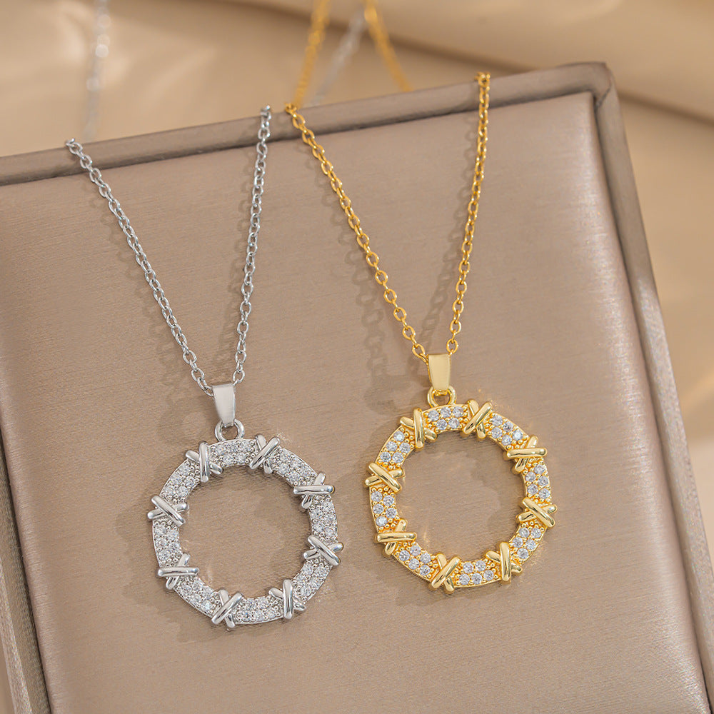 Necklace Women Trend Niche Zircon Donut Ins Style Titanium Steel Necklace