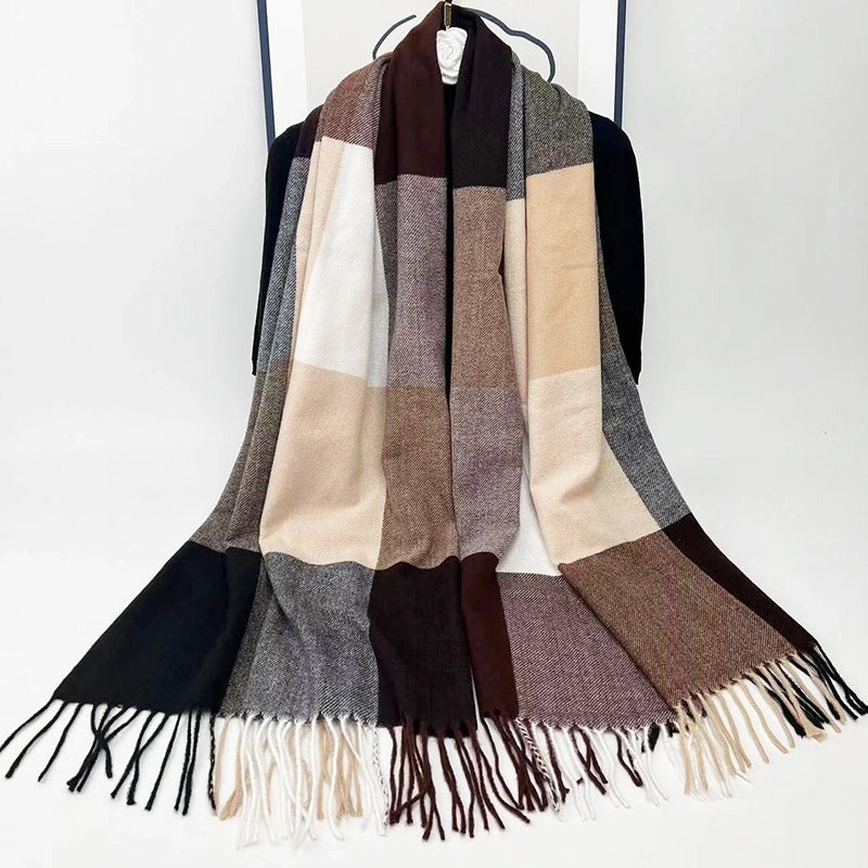New Autumn And Winter Warm Scarf Factory Plaid Women's Tassel Scarf Thickened Cashmere Shawl