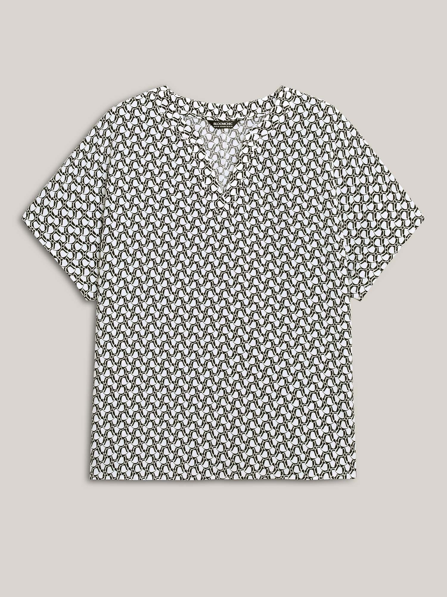Geometric Print Notched Collar Blouse