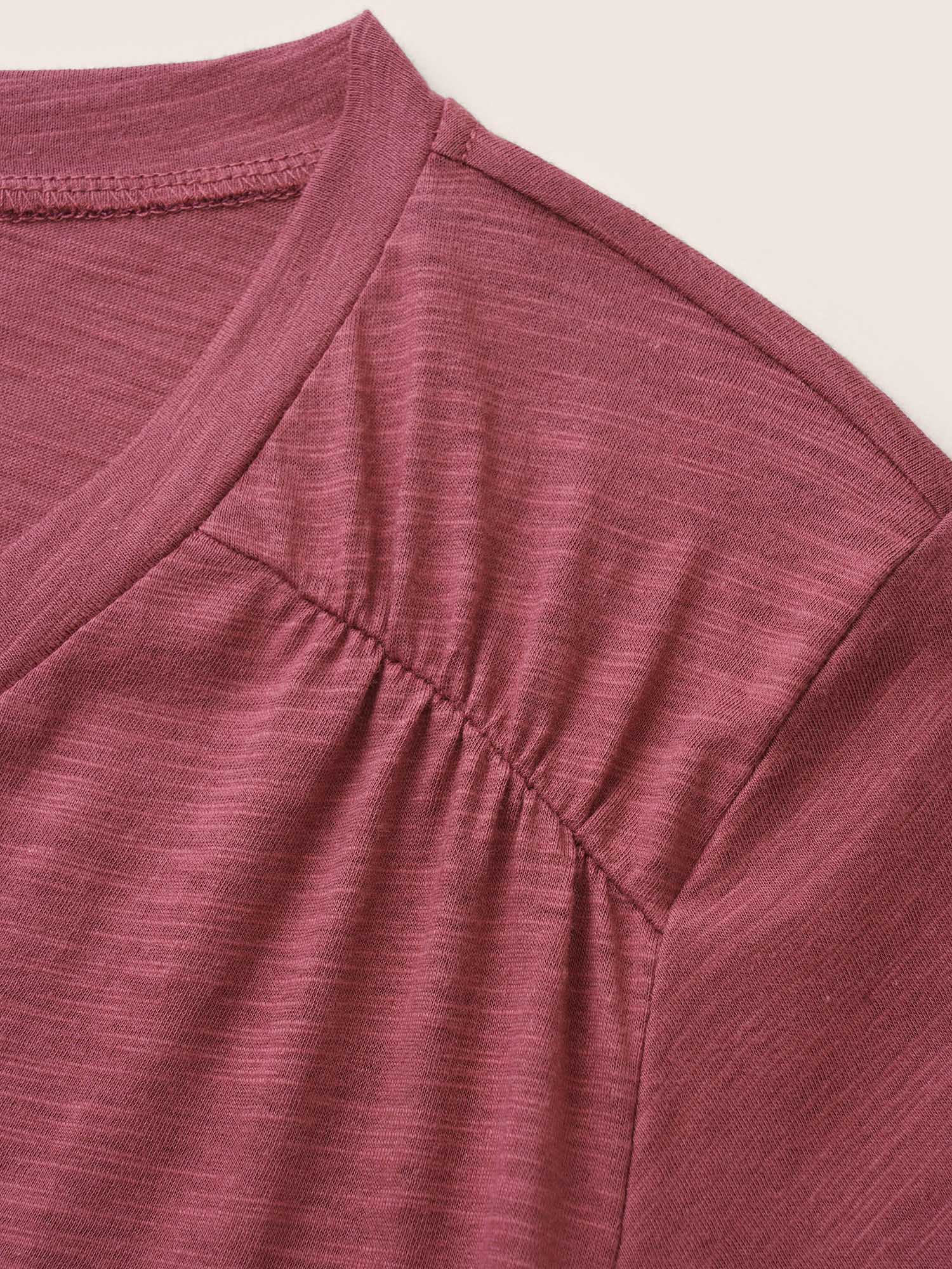Plain Ruffle Sleeve Heather V Neck T-shirt