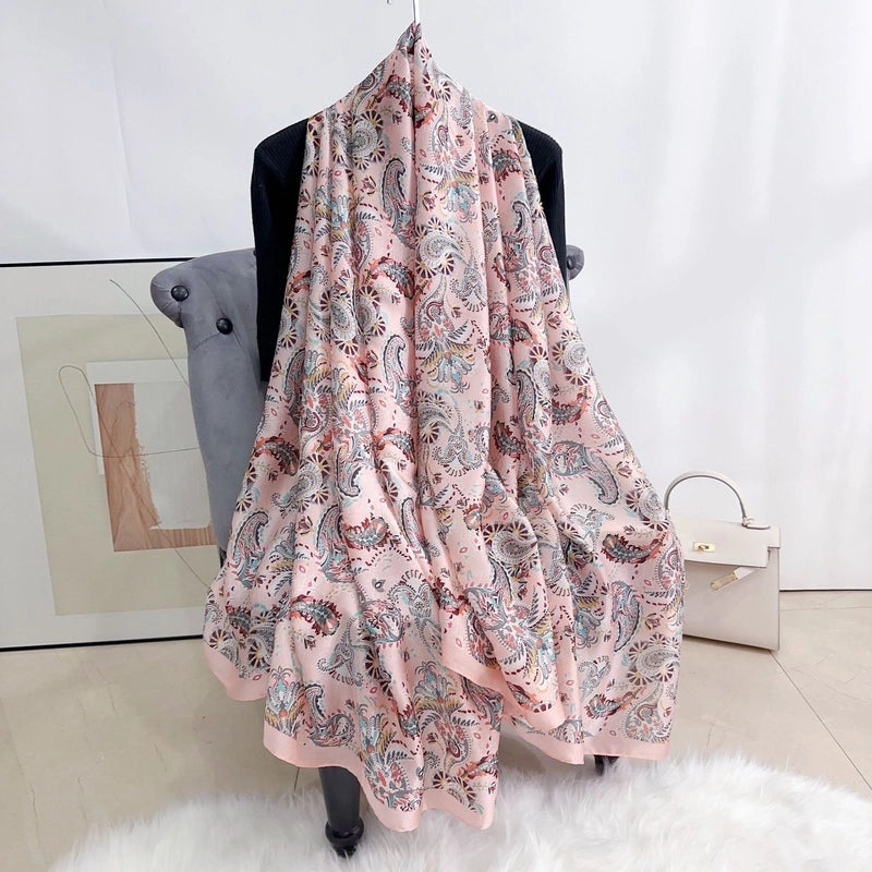 Printed Silk Scarf Women's New Spring And Summer Large Size Sunscreen Scarf Silk-like Decorative Shawl Beach Towel