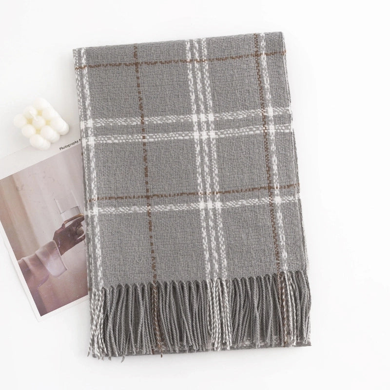 Warm Artificial Cashmere Scarf Plaid Student Couple Winter Thicken Thermal Scarf