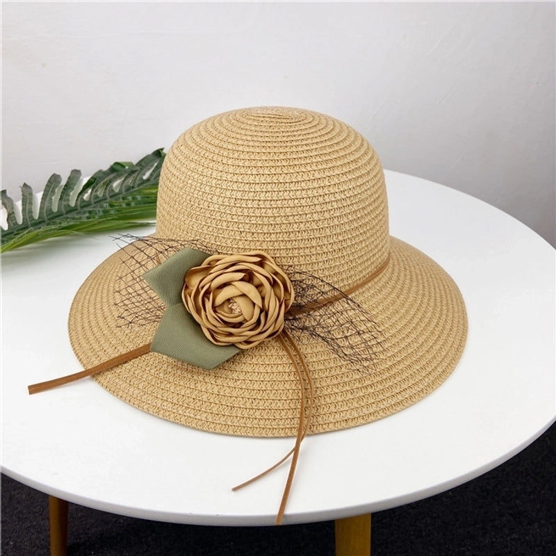 Women's Pastoral Flower Flowers Big Eaves Straw Hat