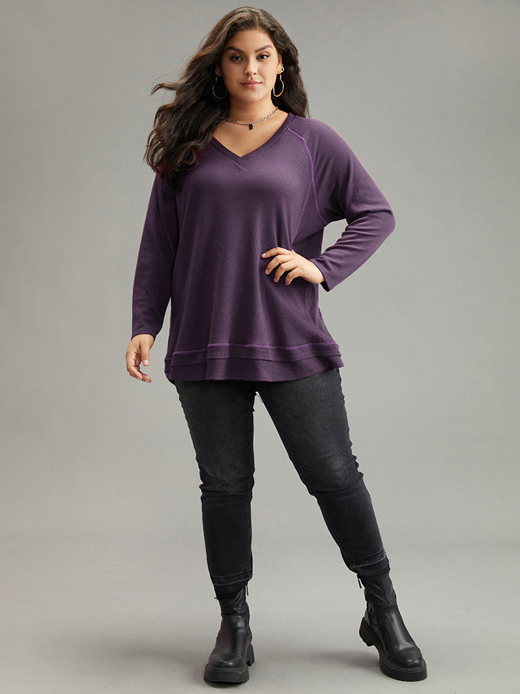 Plain Textured Stitch Raglan Sleeve Sweatshirt