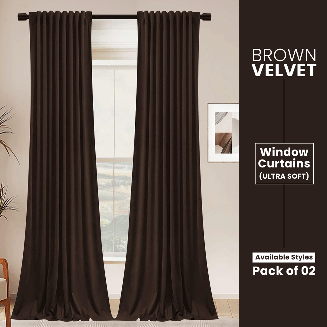 Brown-Velvet Window Curtains (Ultra Soft)