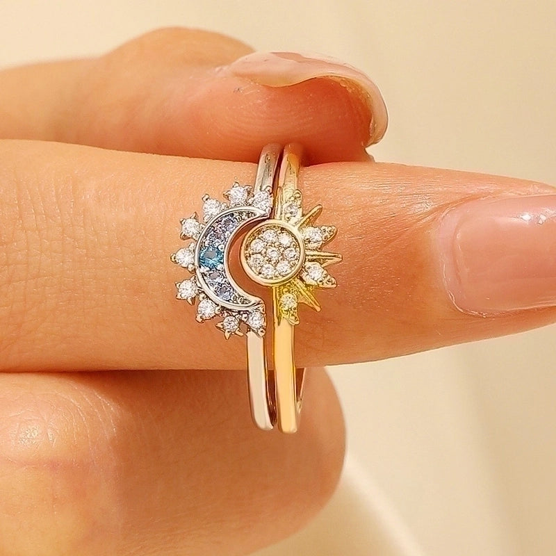 Retro Exaggerated Minimalist Sun Moon Alloy Artificial Rhinestones Gold Plated Silver Plated Plating Inlay Rings