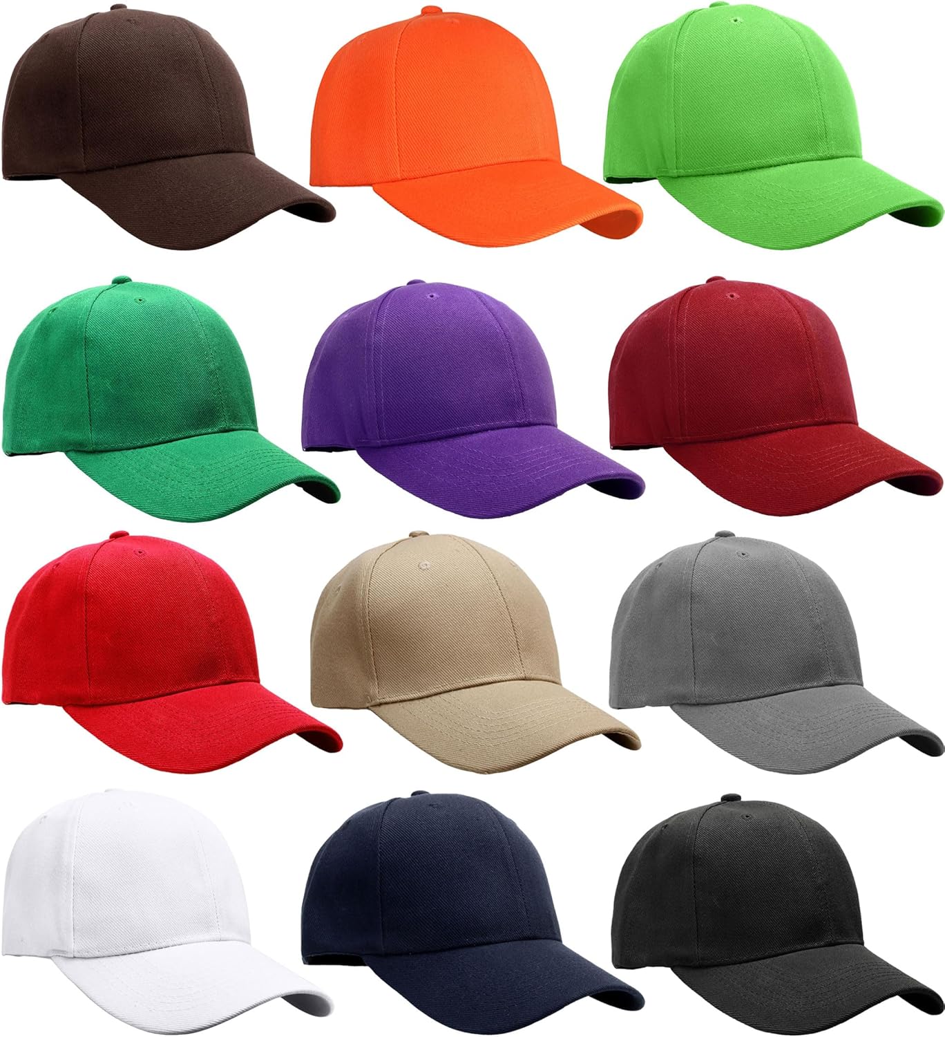 Falari Wholesale Bulk Lot 12-Pack Baseball Cap Adjustable Size Plain Blank Solid Color