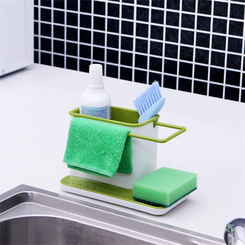 KITCHEN STORAGE DRAIN RACK SINK HOLDER SOAP & SPONGE ORGANIZER