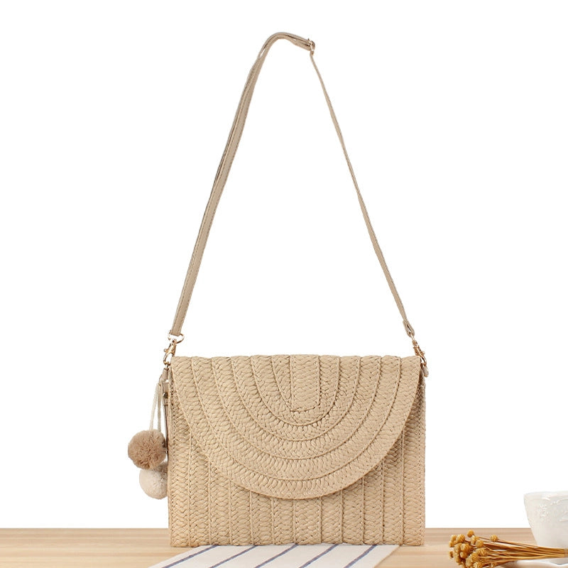 Women's Small All Seasons Straw Solid Color Vacation Square Magnetic Buckle Straw Bag