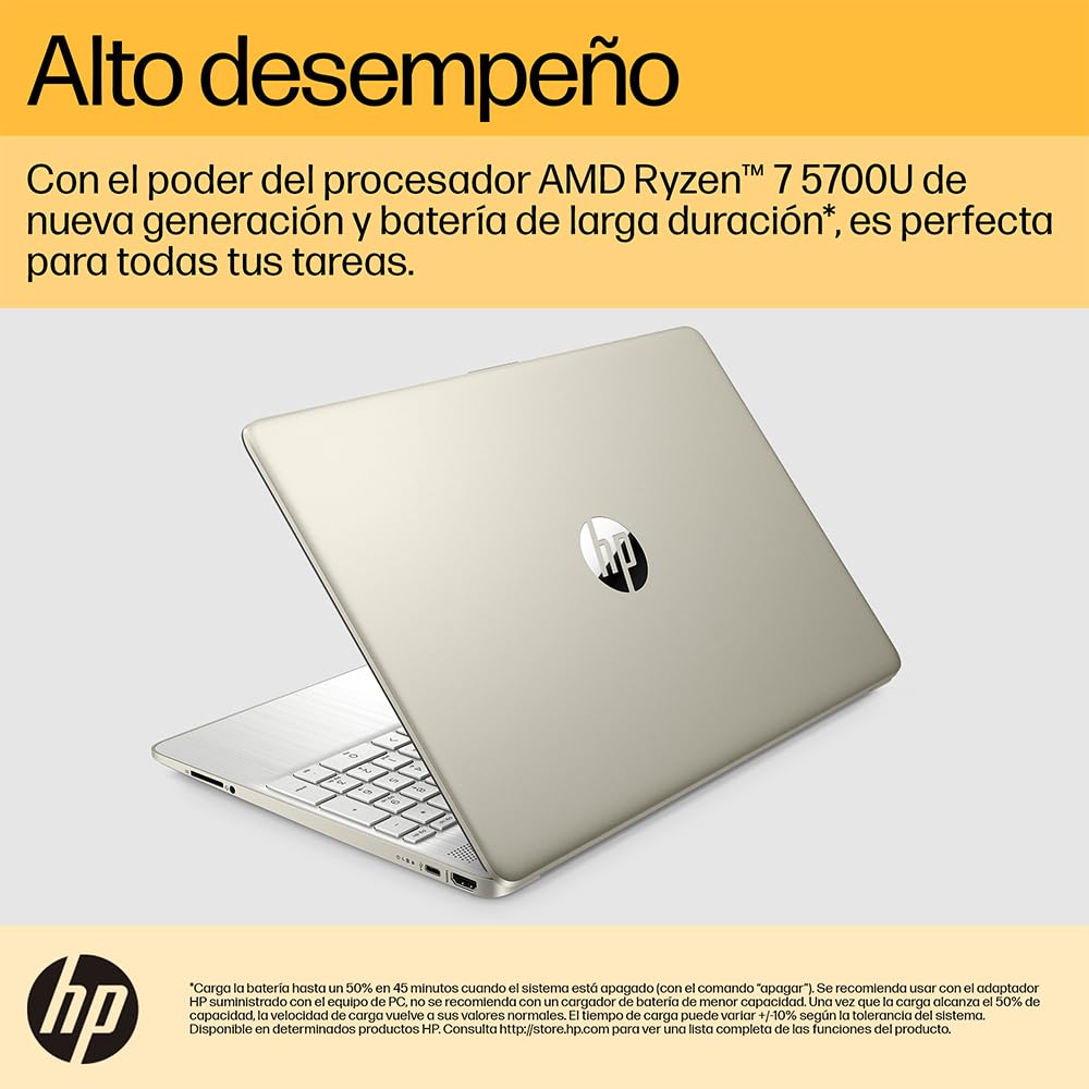 HP Laptop 15-ef2500la. AMD Ryzen 7. 16 GB. 512 GB SSD. 15.6. HD. Microsoft 365 Personal 12 Meses + Curso Multilenguajes. Windows 11 Home. Teclado en Espa?ol. Garantía México. Oro Pálido (Reacondicionado)