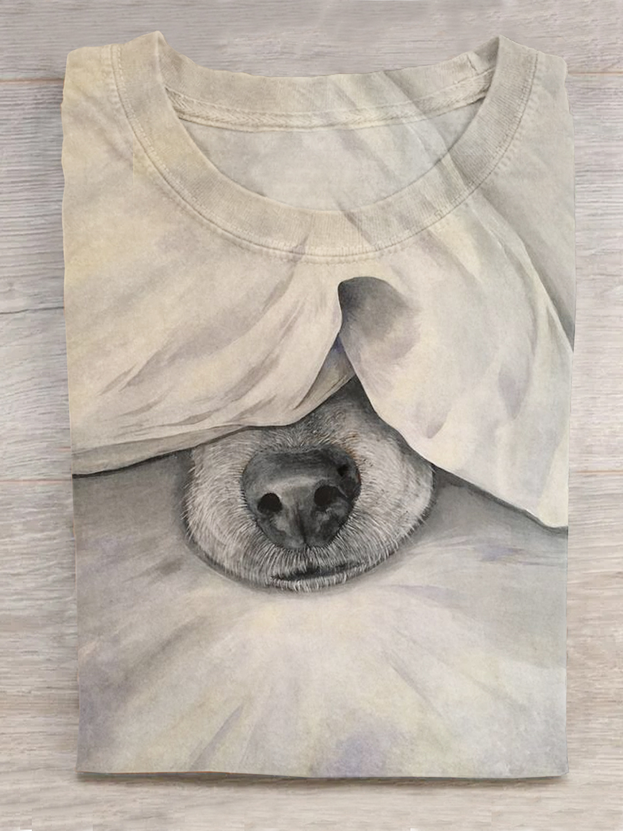 Dog Art Print Crew Neck T-Shirt