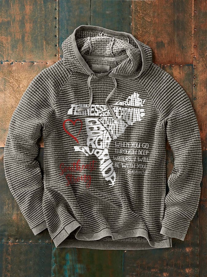 Men's Retro Southeast Strong When You Go Through Deep Waters. I Will Be With You Isaiah 43:2 Tennessee Georgia. South Carolina. North Carolina. . Virginia. Florida Print Hoodie
