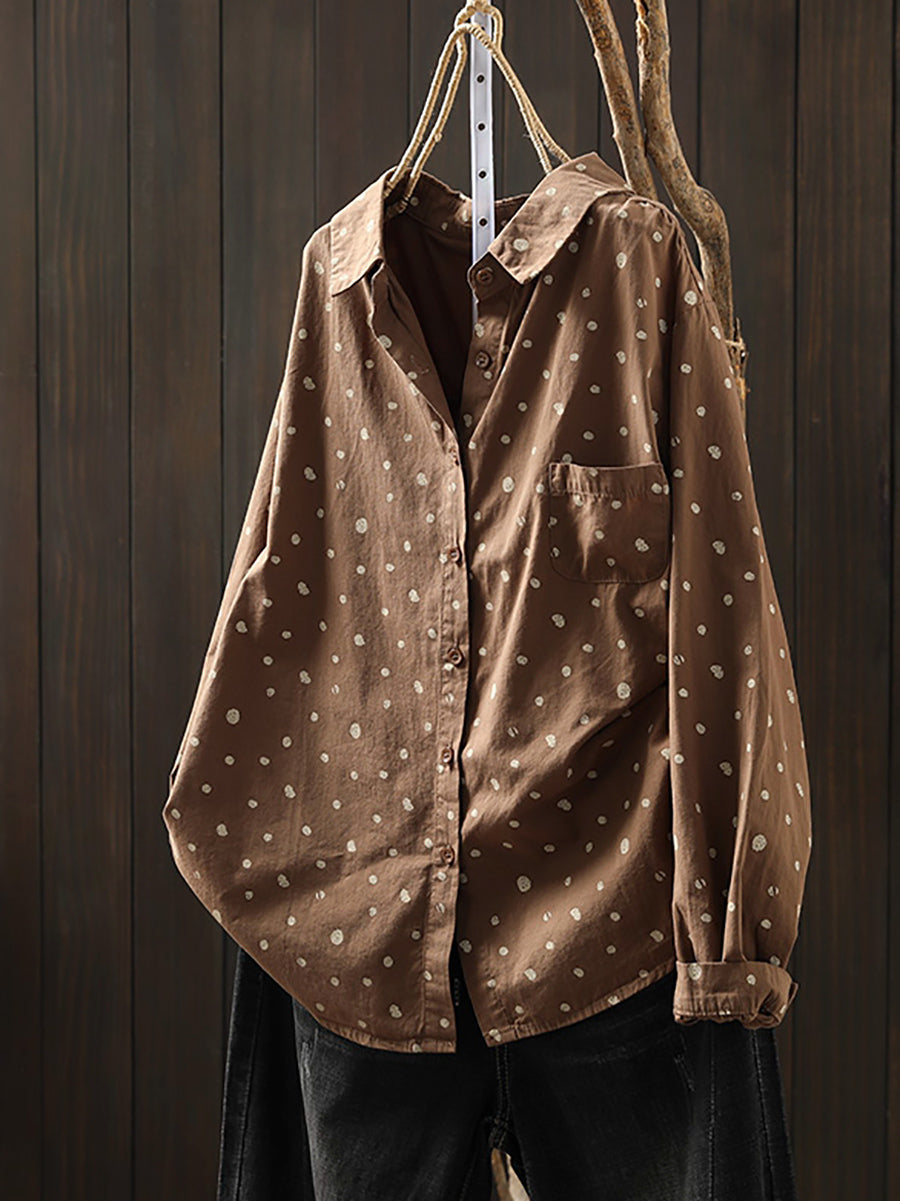 Women Summer Artsy Irregular Dot Cotton Shirt