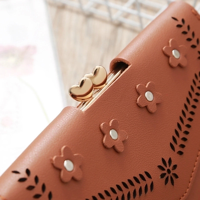 Korean Hollow Flower Long Clutch Bag