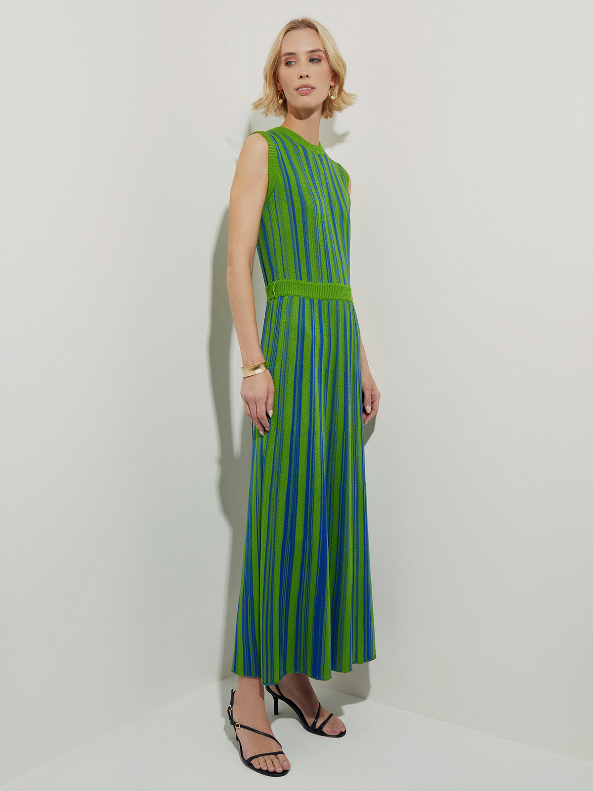 Sleeveless Soft Ribbed Knit Belted Maxi Dress - Modern Fit