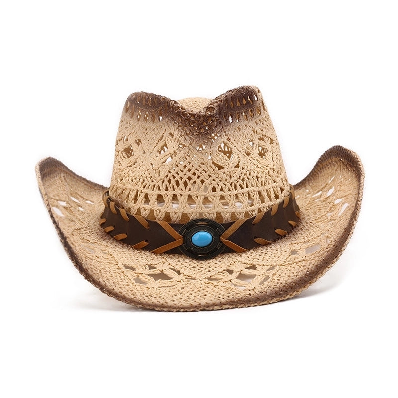 Unisex Retro Ethnic Style Color Block Hollow Out Curved Eaves Straw Hat