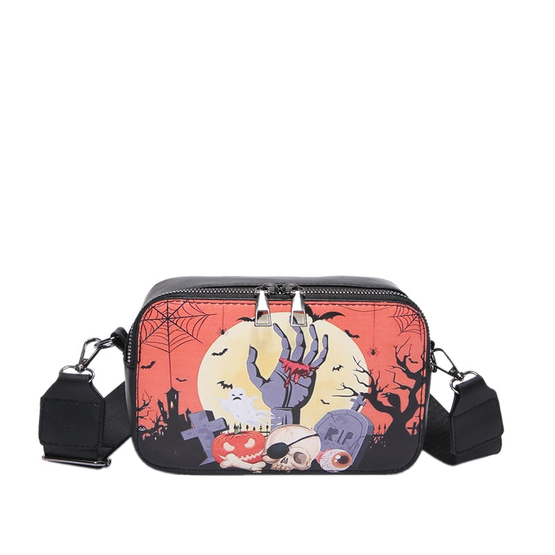Halloween Women's Pu Leather Pumpkin Letter Ghost Streetwear Square Zipper Shoulder Bag Crossbody Bag
