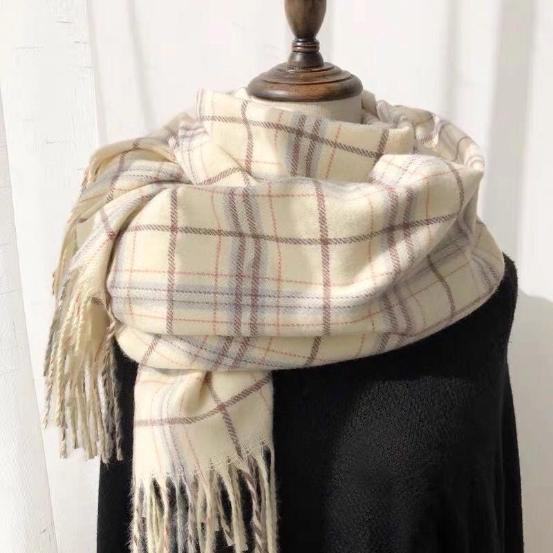 Artistic Fine Plaid Cashmere-like Scarf Women's Winter  Student's Multifunctional Long Warm Dual-use Shawl