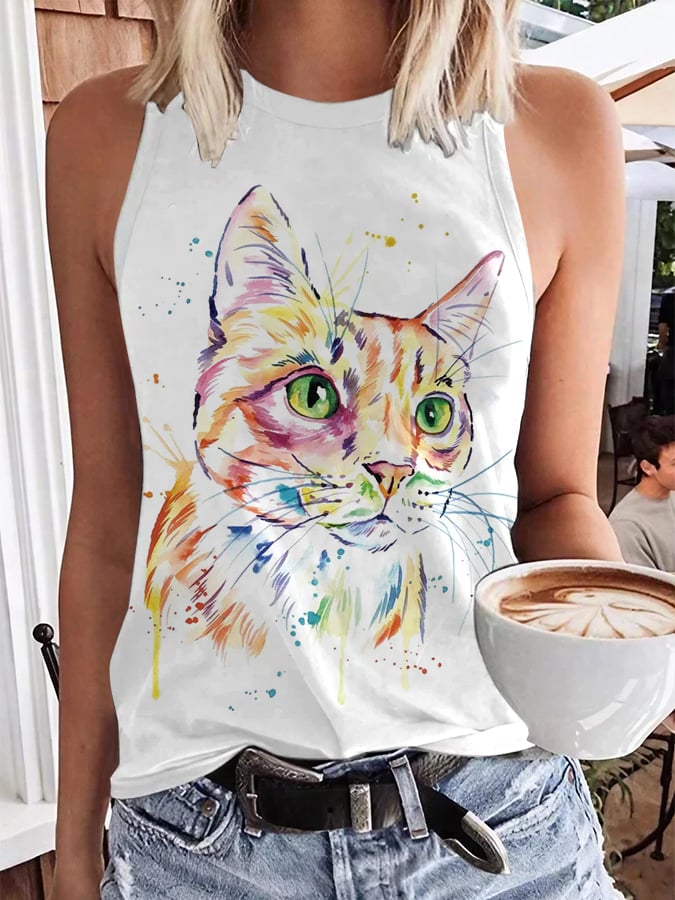 Women's Cute Colorful Cat Printed Casual Vest