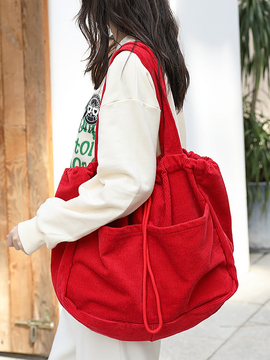 Vintage Solid Corduroy Large Capacity Shoulder Bag